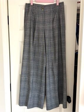 Wide Leg Gray Plaid Trousers